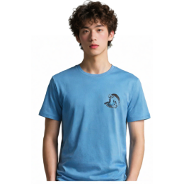 【來樣設計藍色短袖T恤】|曾氏慈善基金會|社區服務執行員|圓領設計|短袖款式|左胸黑色書法風圓形印花|執行人員|短袖T恤供應商    T1186 【來樣設計藍色短袖T恤】|曾氏慈善基金會|社區服務執行員|圓領設計|短袖款式|左胸黑色書法風圓形印花|執行人員|短袖T恤供應商    T1186